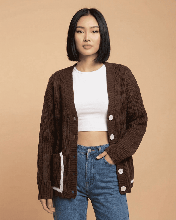 Suéter cárdigan casual para mujer. Confortable y estiloso, con diseño de bloque de color, perfecto para el día a día.