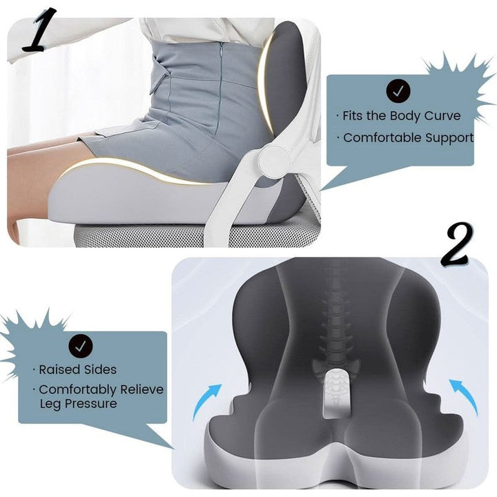 Cojín de asiento ergonómico para silla de oficina. Soporte lumbar que reduce el dolor de espalda y mejora el confort.