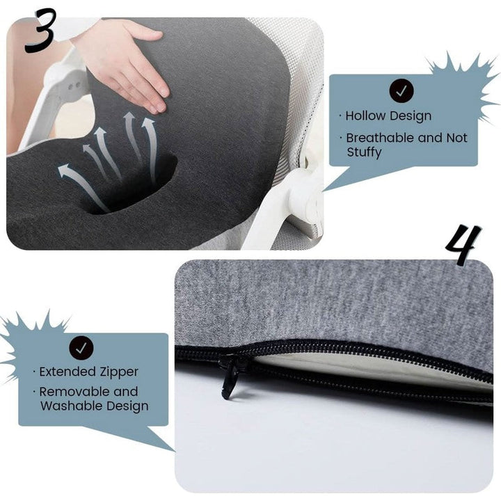 Cojín de coche ergonómico con soporte lumbar. Ideal para viajes largos, alivia la presión y mejora la postura.