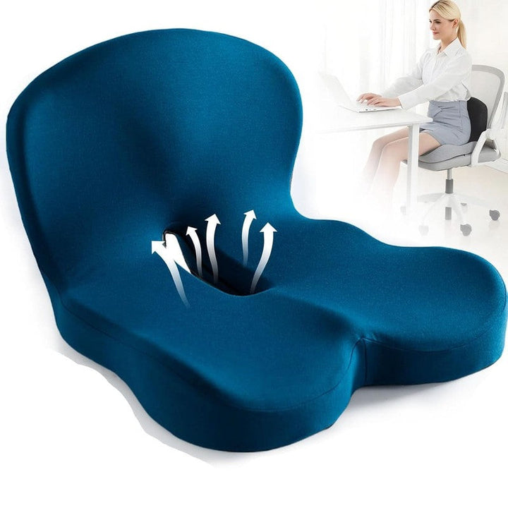 Soporte lumbar integrado en cojín ergonómico. Esencial para una postura correcta y reducir el dolor de espalda.