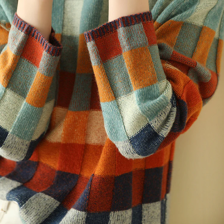 Jersey de punto acrílico multicolor para mujer, cuello alto, versátil y cálido. Imprescindible en otoño-invierno.