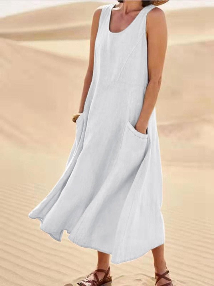 Vestido de verano corto para mujer, diseño moderno en algodón ligero y fresco. Ropa de moda casual.