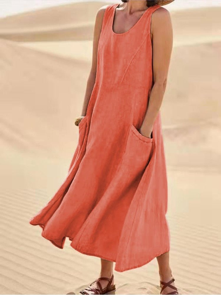 Vestido de mujer ligero y transpirable, ideal para el verano, confeccionado en algodón fresco y cómodo.