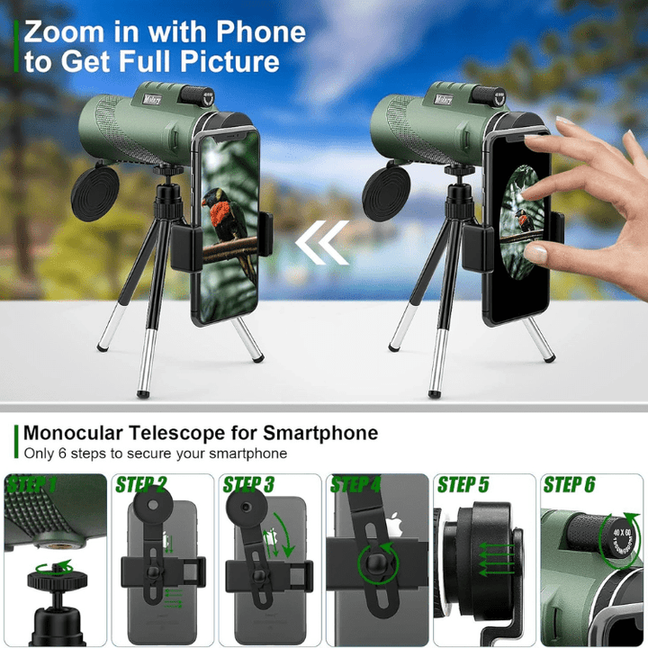 Monocular zoom HD para exploración, aventura y fotografía al aire libre, resistente.
