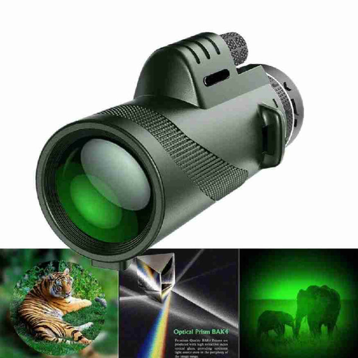 Monocular HD compacto 600x, resistente y portátil, ideal para observación y fotografía.