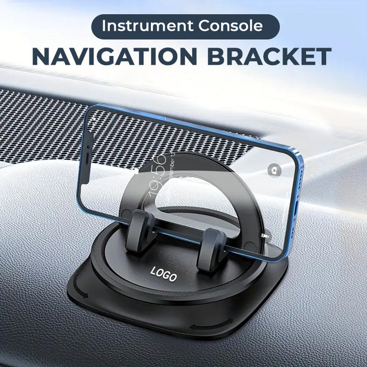 Soporte de coche FlexMount 360 de silicona para móvil, rotación 360°, seguridad vial y fácil instalación.