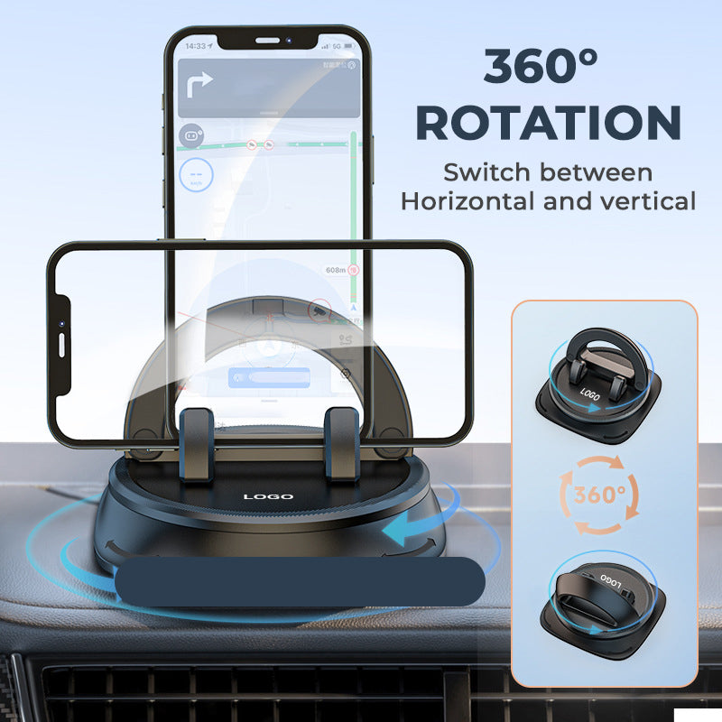 Soporte de móvil FlexMount 360 en salpicadero, rotación 360° para GPS, navegación y seguridad al conducir.