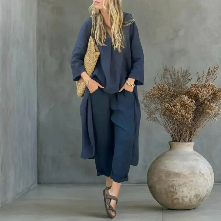 Conjunto de dos piezas para mujer, cómodo y elegante. Ropa femenina versátil, ideal para el verano.