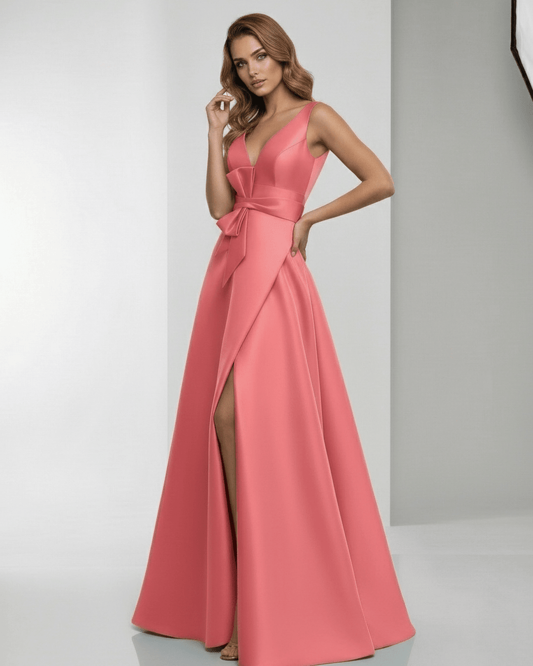 Vestido maxi blanco para mujer, elegante y formal, con escote V. Ideal para eventos de noche.