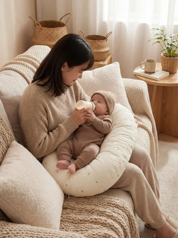 Almohada de lactancia inclinada acolchada para bebé y mamá, ofrece confort y soporte óptimo.