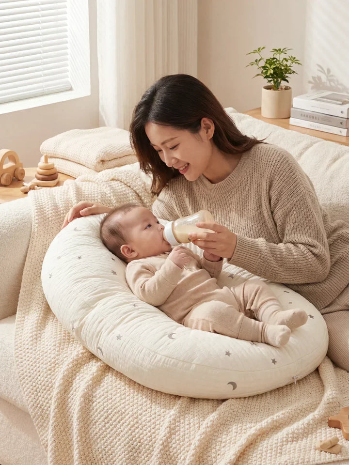 Almohada acolchada para lactancia, fibra poliéster, asegura un confort óptimo para madre e hijo.