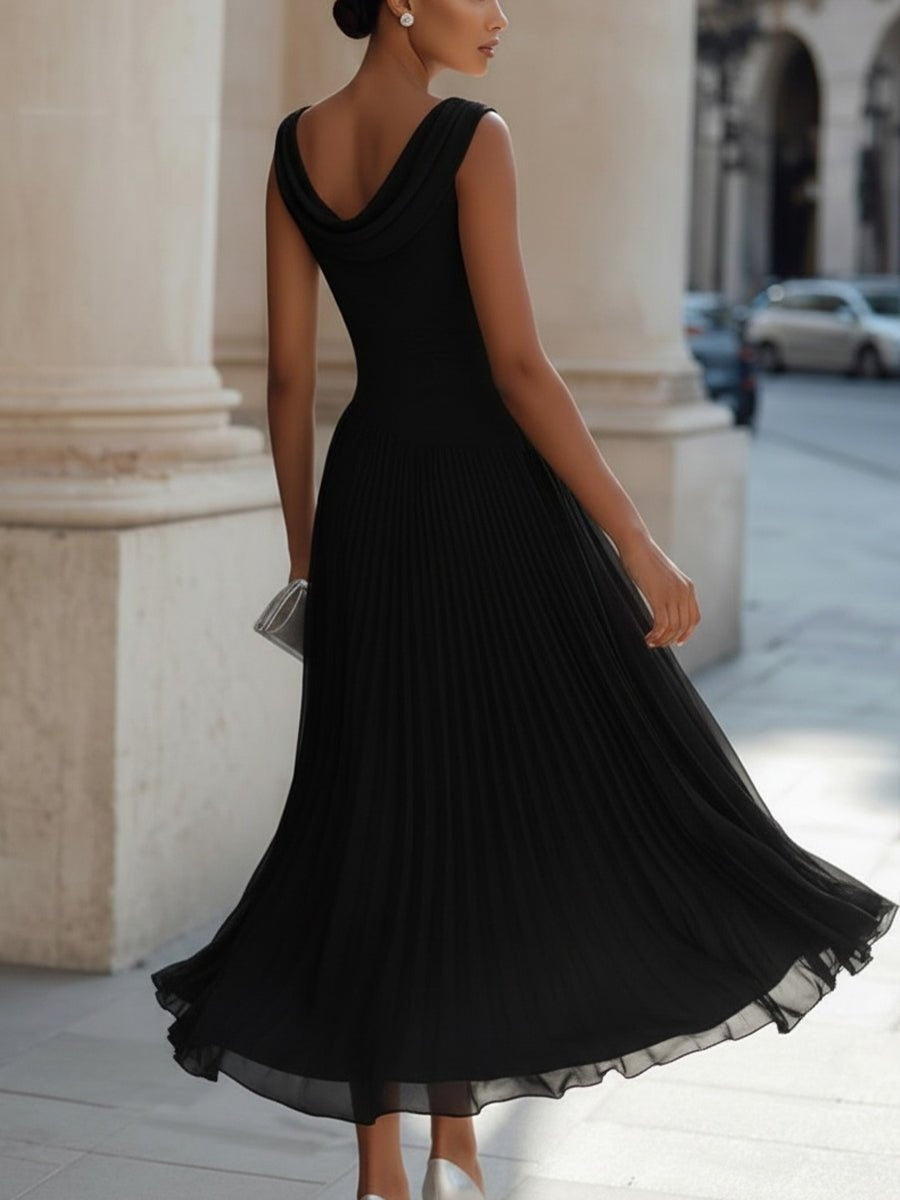 Vestido de fiesta midi drapeado para mujer, ideal para eventos formales y ceremonias.