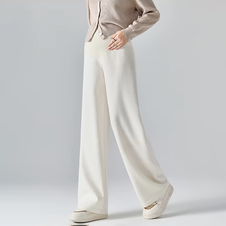 Conjunto casual: pantalones de maternidad de pierna ancha y top, moda femenina transpirable para embarazo.