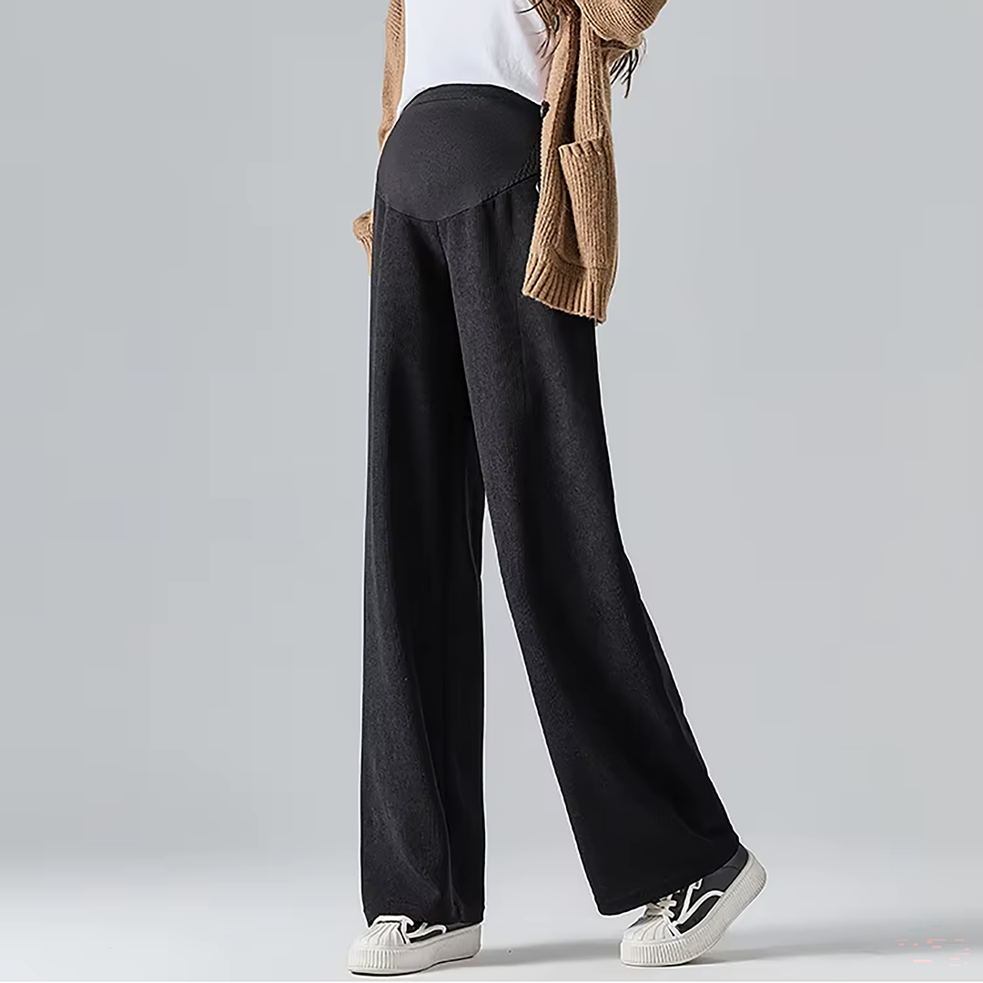Pantalones cómodos de maternidad con pierna ancha, ideales para el embarazo y postparto, tejido transpirable.