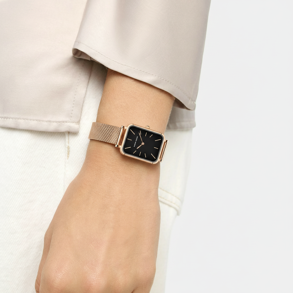 Reloj de mujer en plata, diseño business retro e impermeable, accesorio elegante para la oficina.