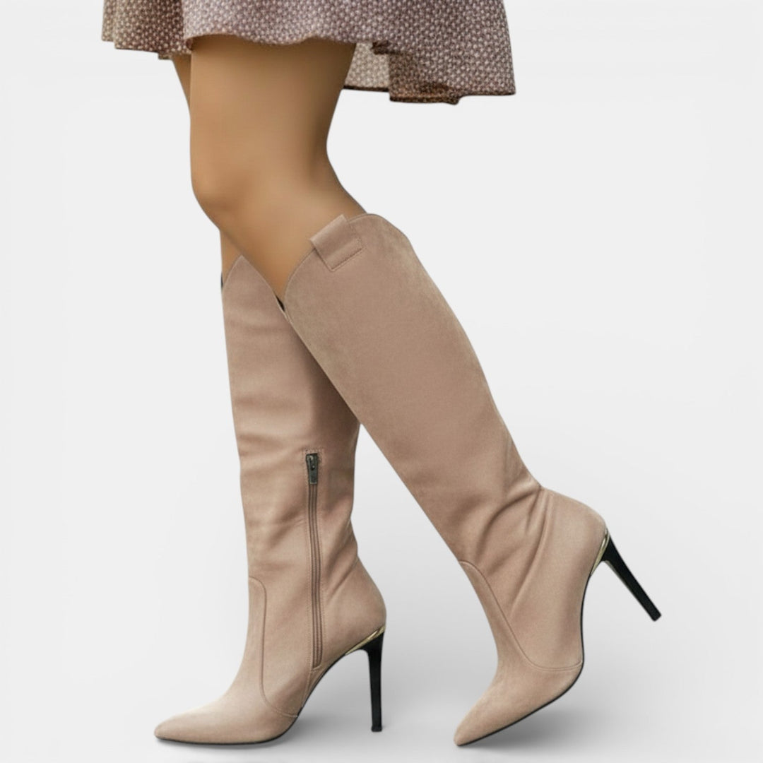 Botas mujer estilo chic para moda otoño, media caña, tacón alto, diseño elegante con cremallera.