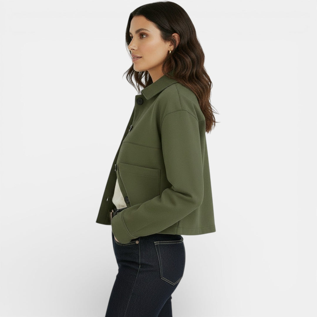 Chaqueta de ante sintético para mujer, diseño corto y moderno, ropa casual elegante.