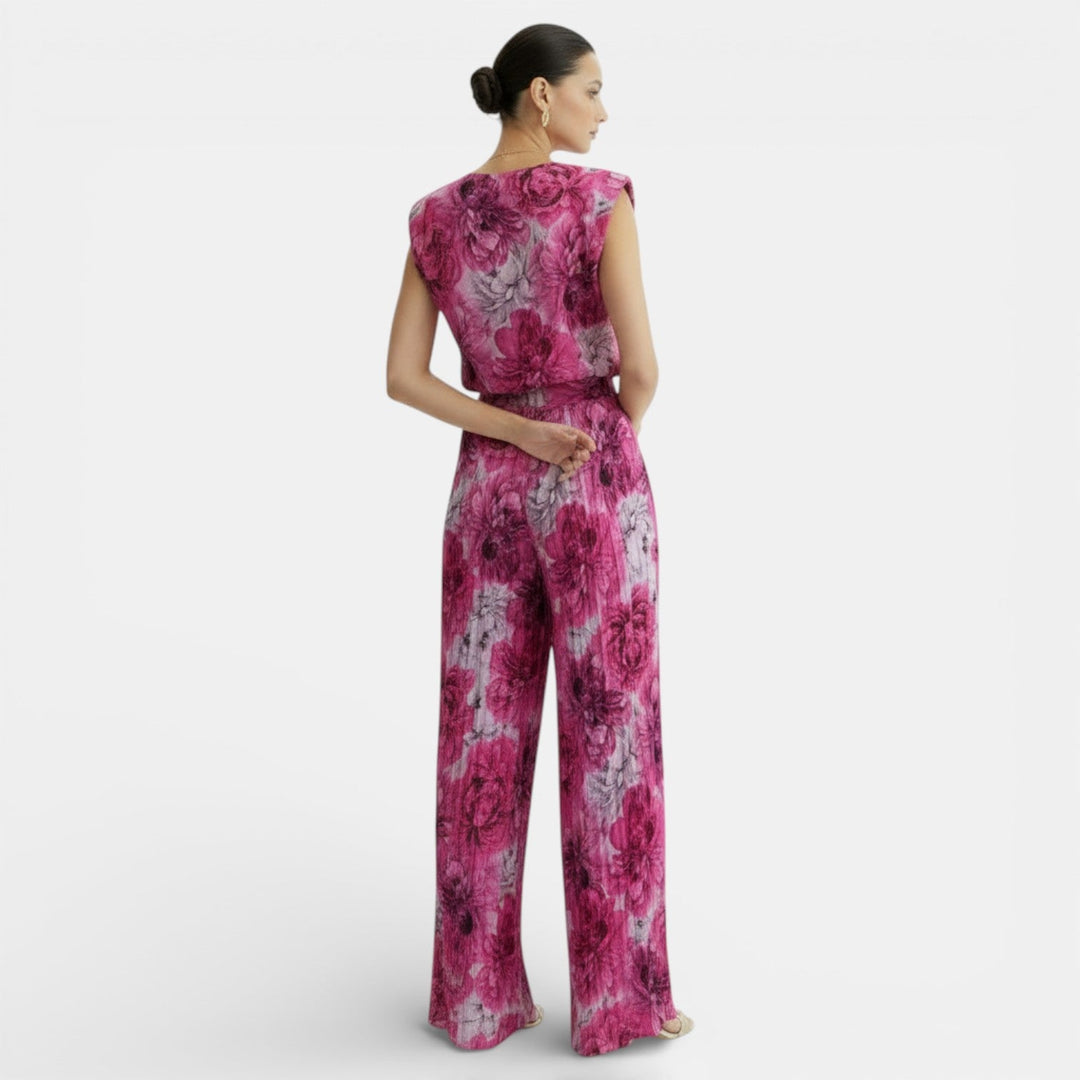 Ropa mujer cómoda: conjunto sin mangas y pantalón wide leg plisado, perfecto para el verano.