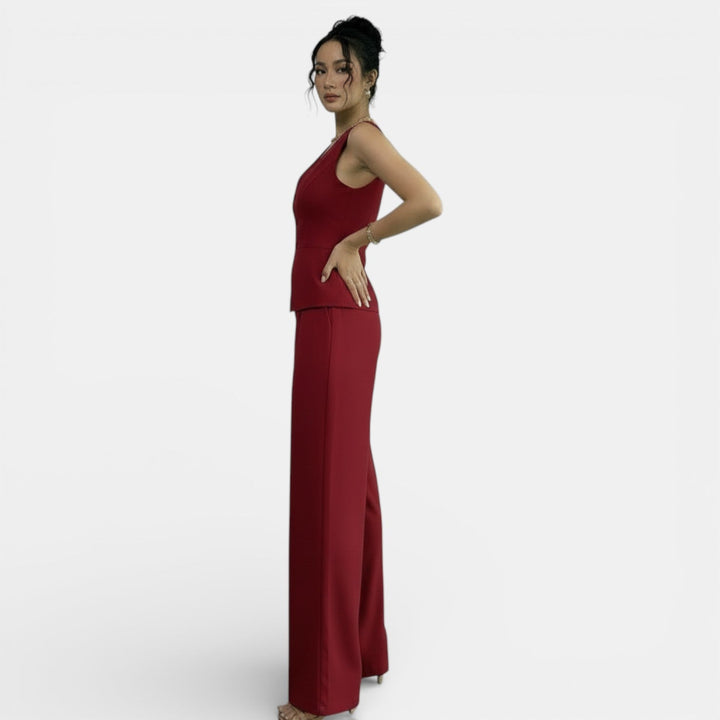 Conjunto cómodo de primavera verde para mujer: chaleco y pantalón tiro alto, moda femenina.