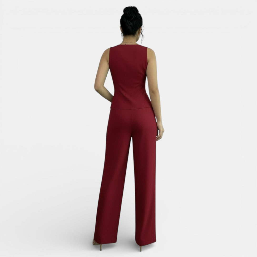 Conjunto de dos piezas rosa para mujer, elegante chaleco y pantalón, ideal para primavera.