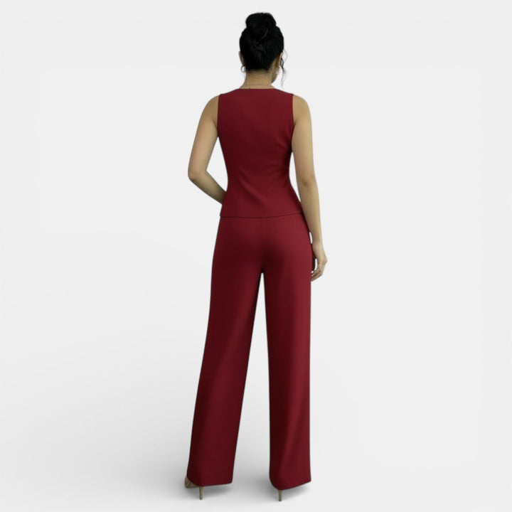 Conjunto de dos piezas rosa para mujer, elegante chaleco y pantalón, ideal para primavera.