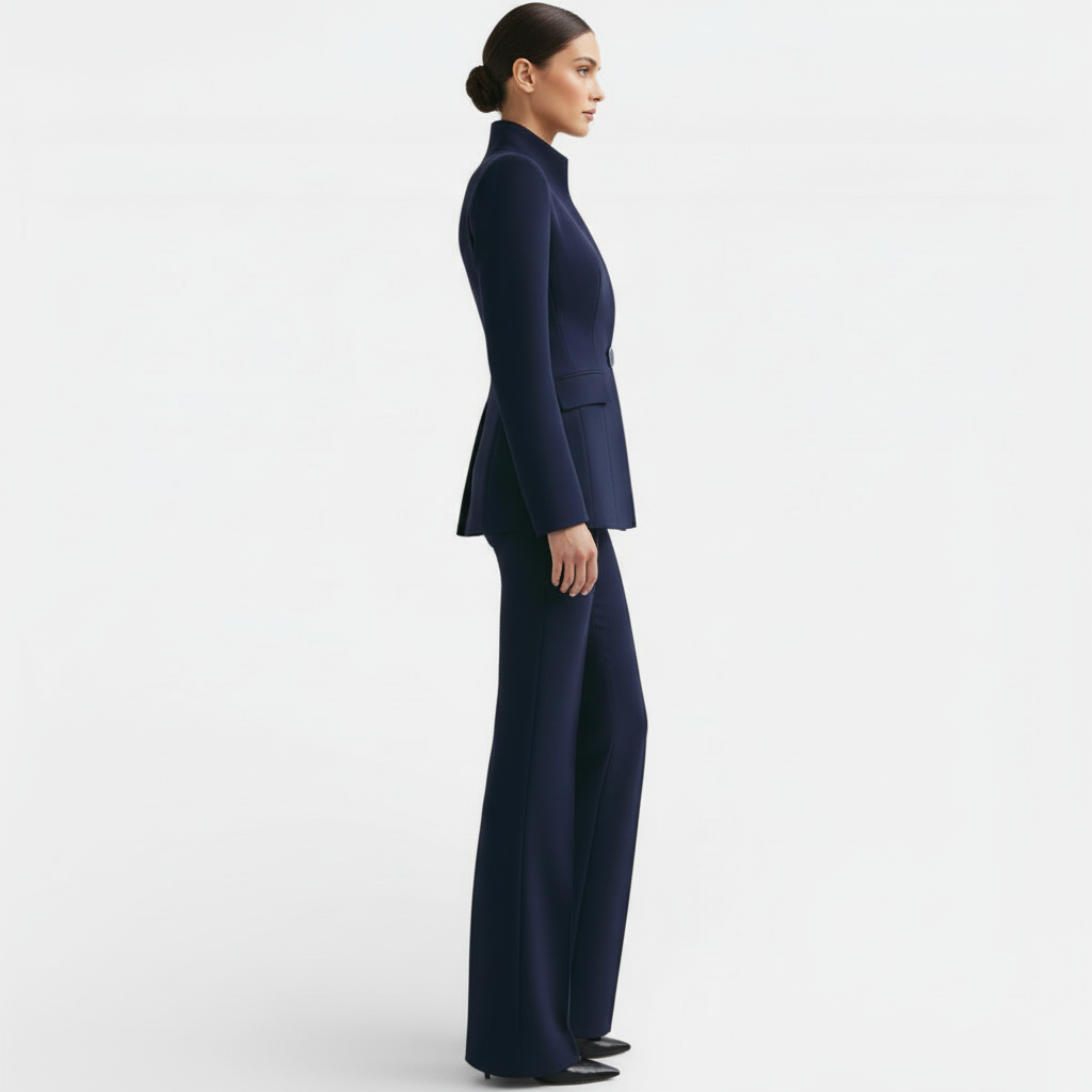 Moda femenina formal: traje de chaqueta y pantalón para vestir.