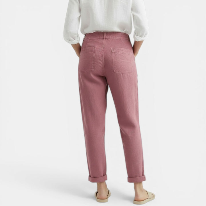 Pantalón ancho de algodón lino casual para mujer. Estilo holgado y moderno, perfecto para días de verano.