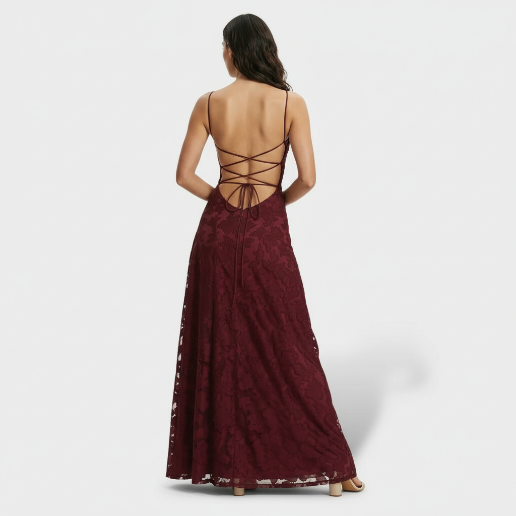 Vestido de noche floral largo para mujer, con sofisticada espalda descubierta. Ideal para ocasiones especiales.