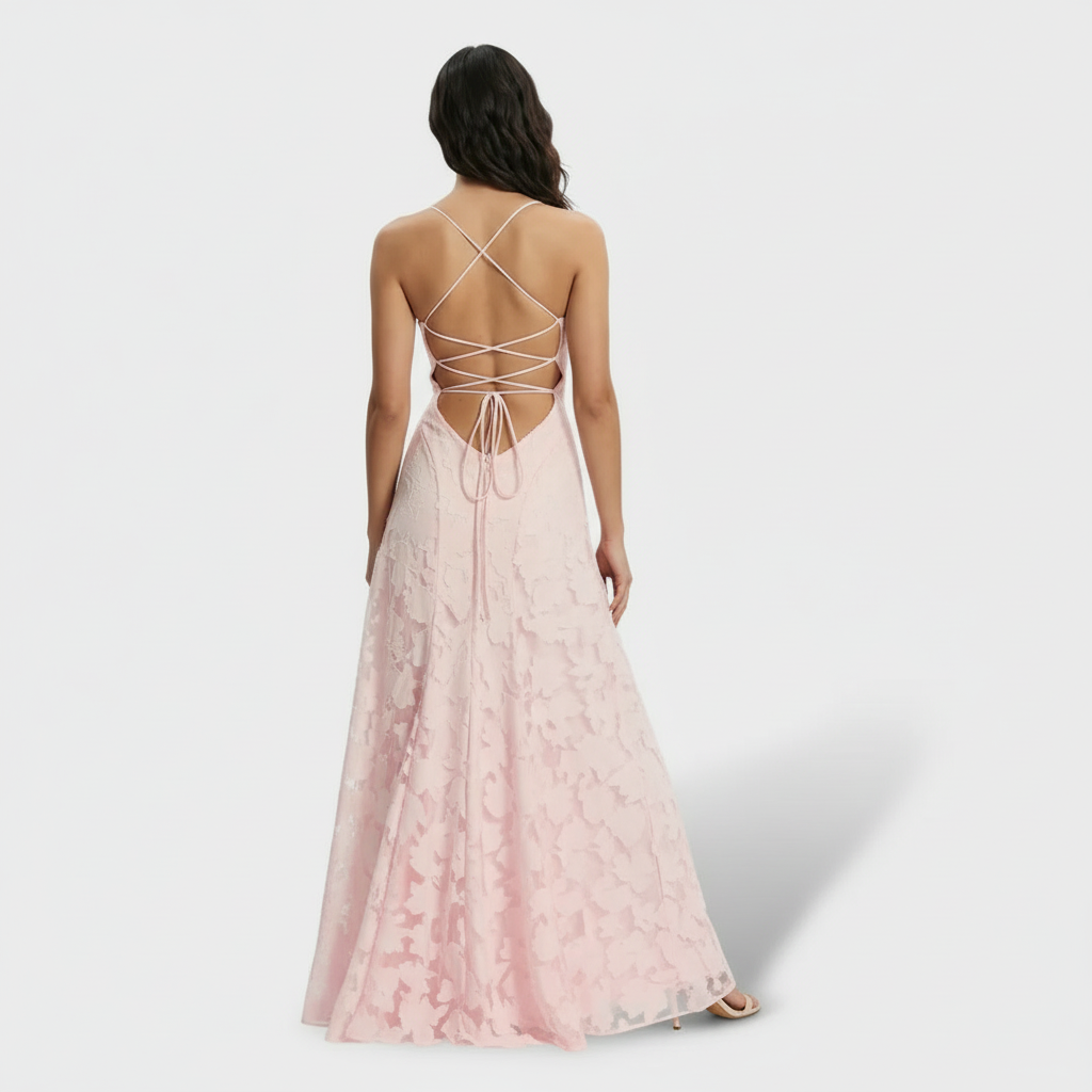 Vestido largo floral para mujer con diseño de espalda abierta. Elegante para fiestas y eventos nocturnos.