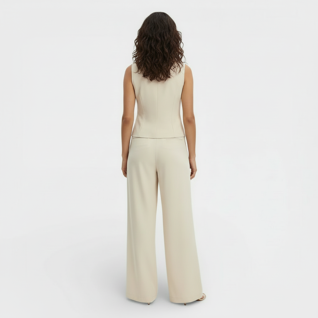 Pantalón elegante de mujer, combinado con chaleco. Ideal para un outfit de oficina o moda formal.
