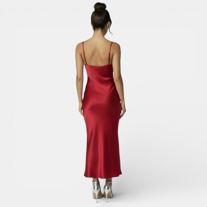 Vestido elegante de satín para mujer, perfecto para fiesta, noche y eventos formales.