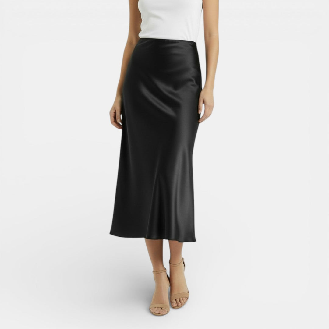 Falda de satén de cintura alta, diseño moderno para mujer, ropa casual elegante versátil.