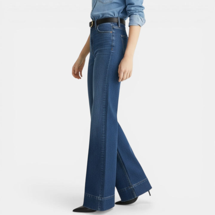 Vaqueros holgados de mezclilla para mujer, comodidad superior y moda urbana relajada.