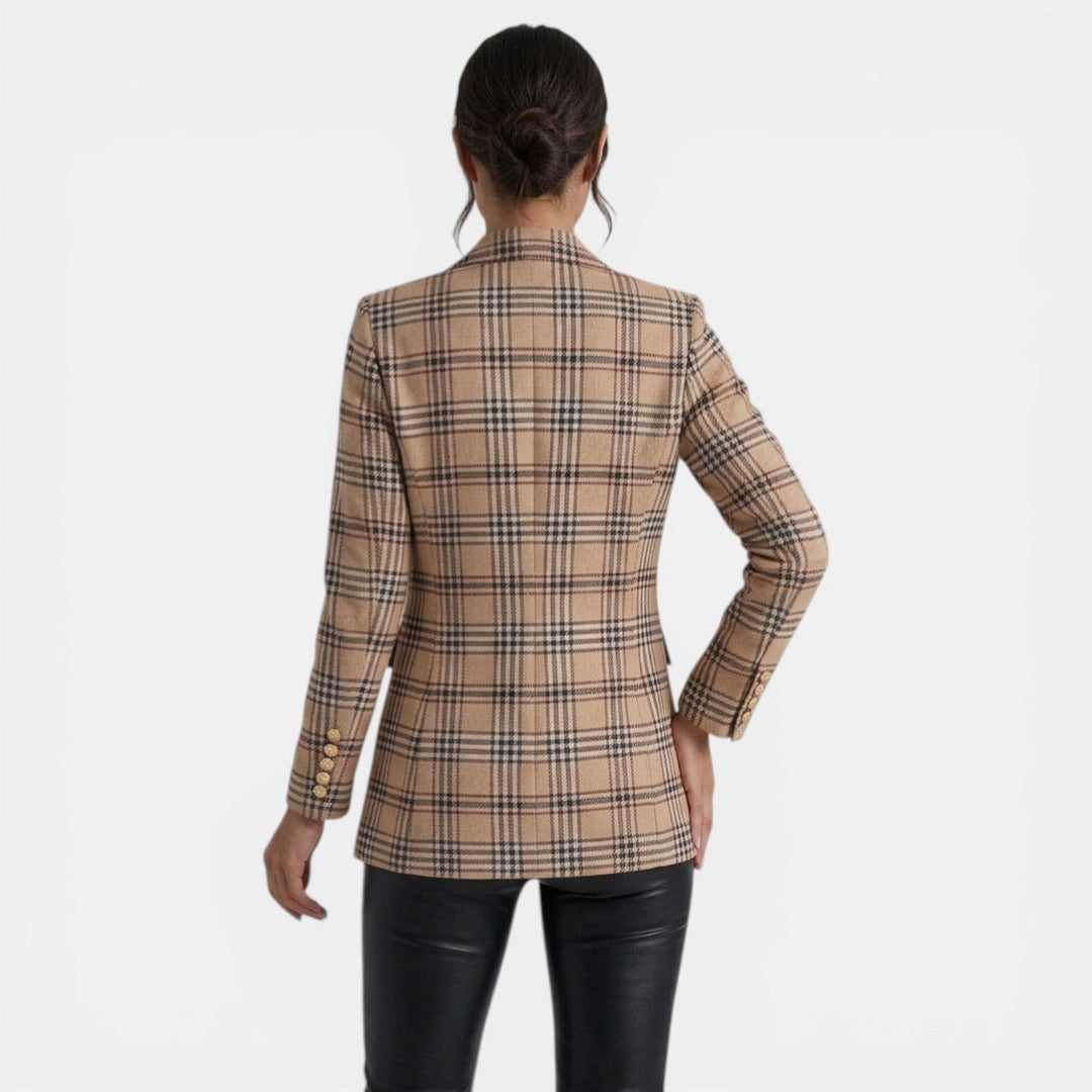 Blazer elegante para mujer, estampado con doble botonadura, look formal o casual elegante.