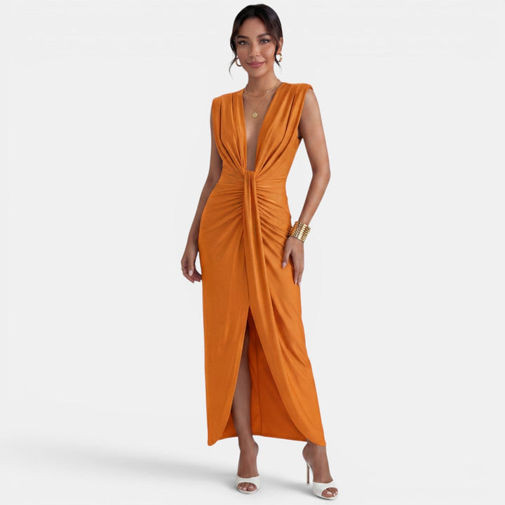 Vestido de noche ajustado para mujer, diseño largo y sofisticado, realzando la figura.
