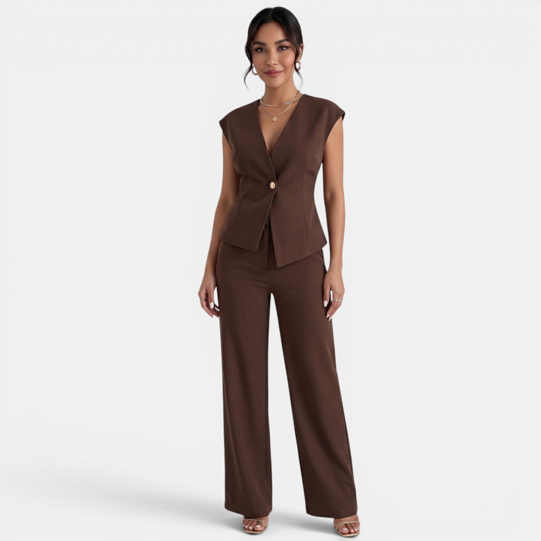 Ropa de oficina para mujer: conjunto versátil de blazer y pantalón elegante. Moda moderna femenina.