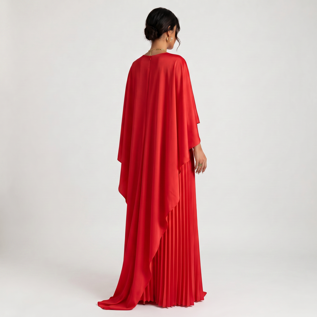 Vestido largo para mujer con diseño asimétrico y mangas murciélago, ideal para un look sofisticado y cómodo.
