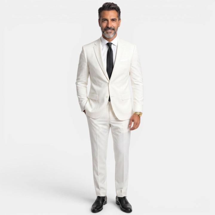 Traje elegante de boda para hombre, dos piezas, corte moderno. Ideal para celebraciones y eventos formales.