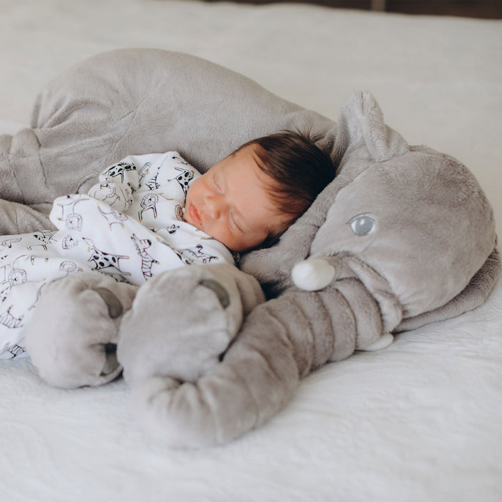 Almohada de elefante grande gris, muy cómoda para que bebés y niños duerman o jueguen.