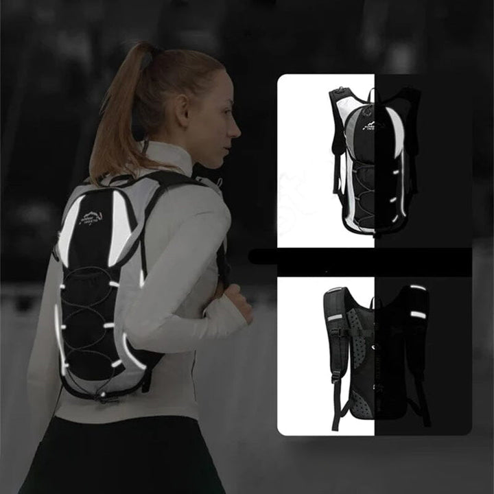 Mochila compacta 15L para ciclismo y senderismo, ligera y ajustable, para hombres aventureros.