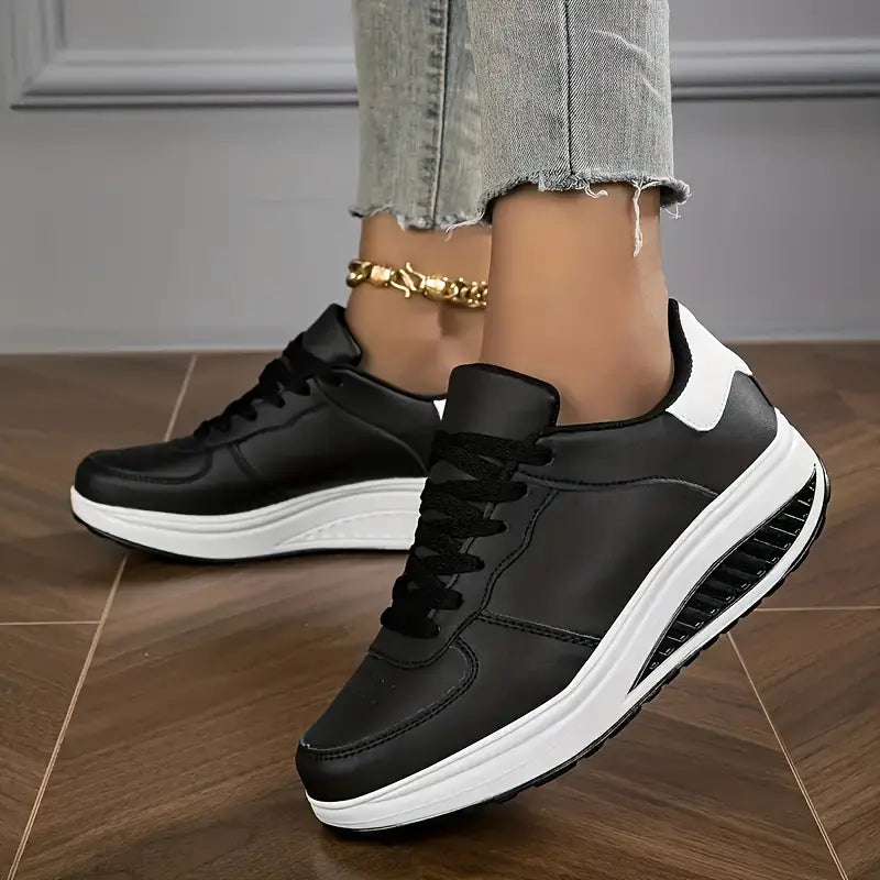 Zapatillas de plataforma sintéticas, estilo casual diario para mujer, con cordones elegantes.