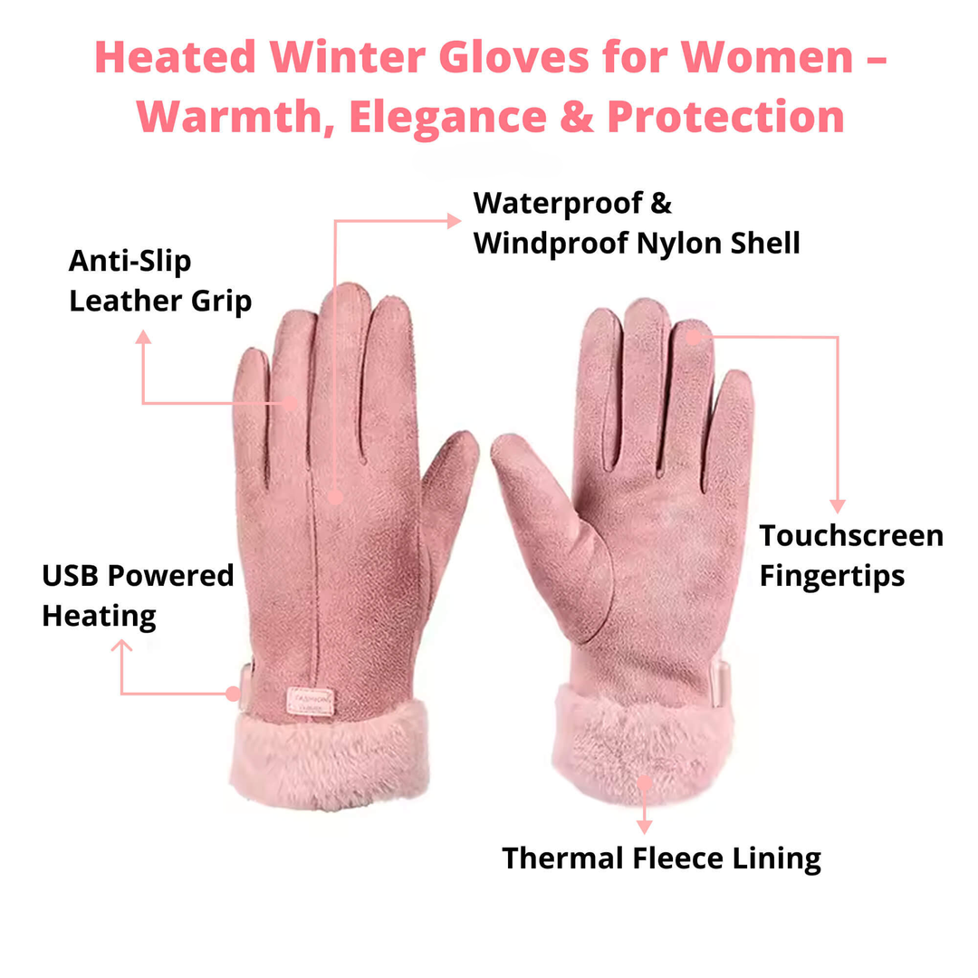 Guantes de mujer impermeables y resistentes al frío extremo. Calentados, táctiles y recargables USB para comodidad invernal.