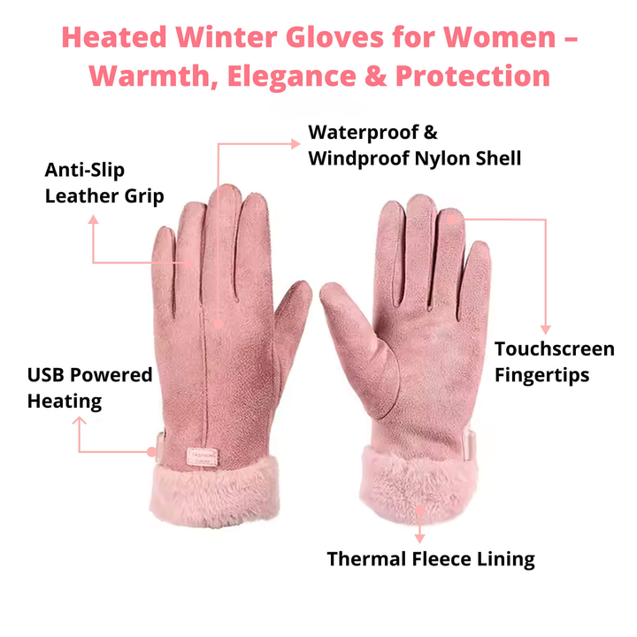 Guantes de mujer impermeables y resistentes al frío extremo. Calentados, táctiles y recargables USB para comodidad invernal.