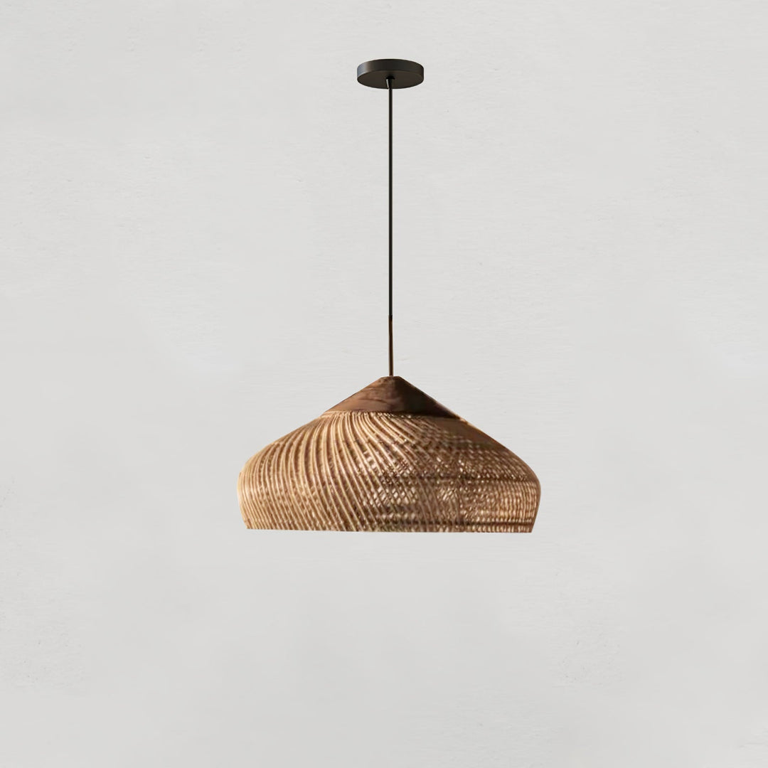 Luz colgante natural artesanal, estilo arpa, perfecta para cualquier espacio moderno.