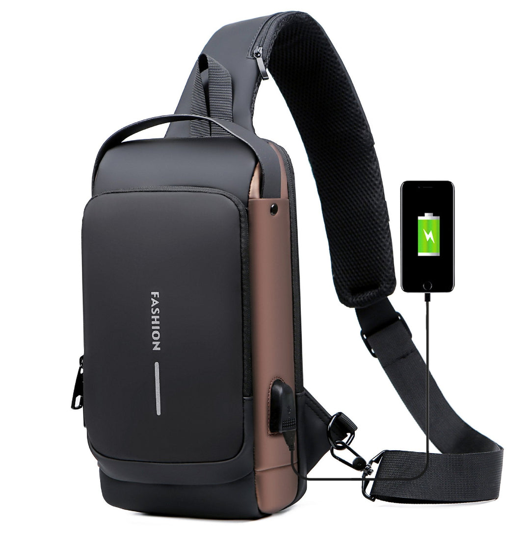 Bolso cruzado antirrobo unisex con carga USB para viajes y uso diario.
