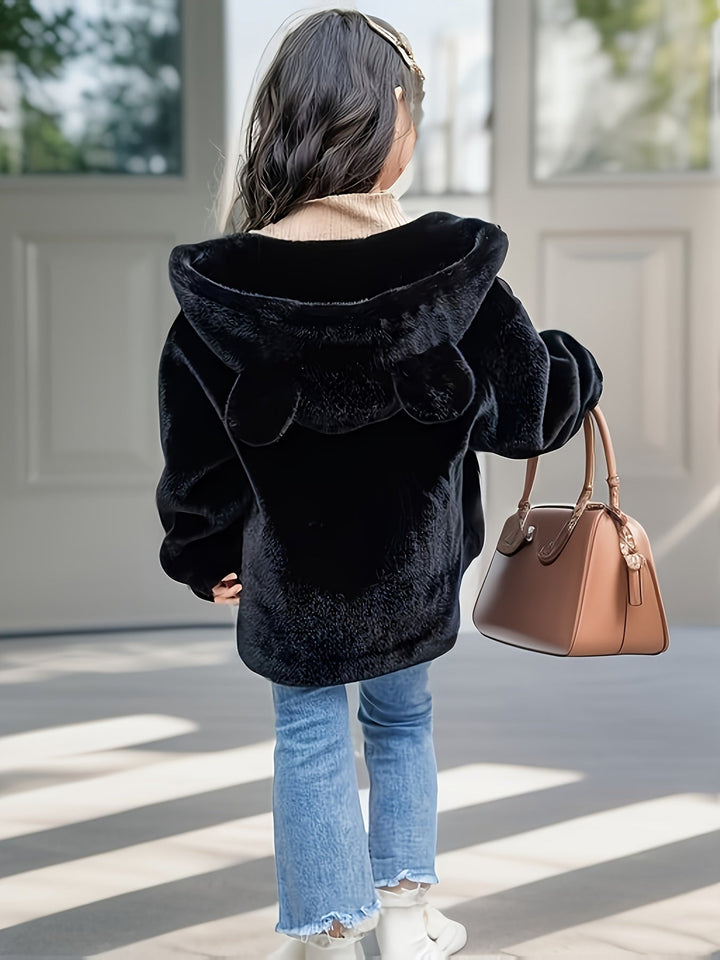 Chaqueta de invierno para niña, con capucha y orejitas, ofrece calidez y confort. Ropa de niña.