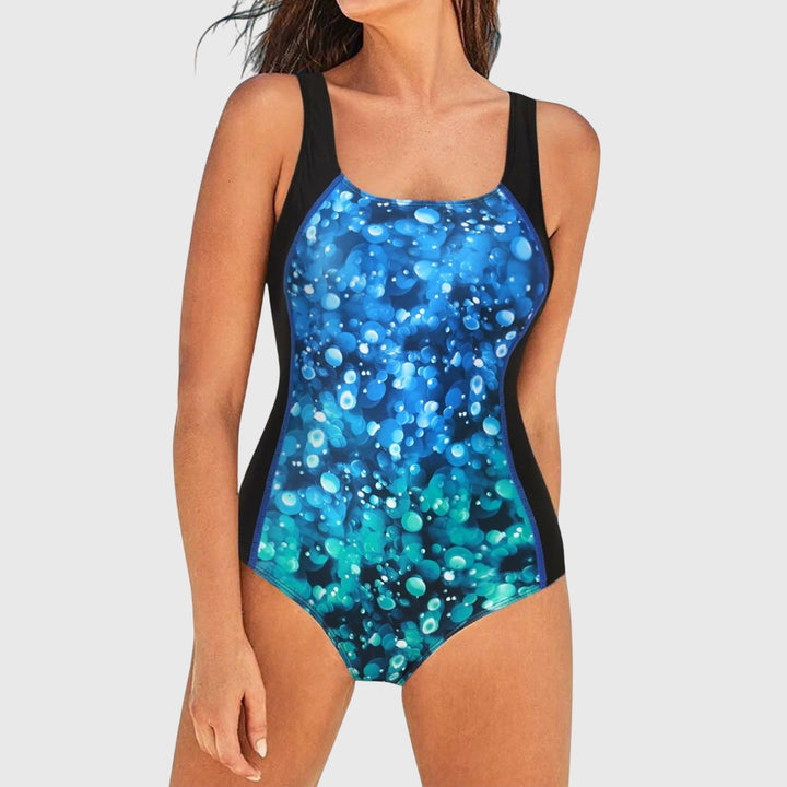 Fantástico bañador de verano mujer, una pieza, escote cuadrado, estampado pinceladas, perfecto para tus vacaciones.