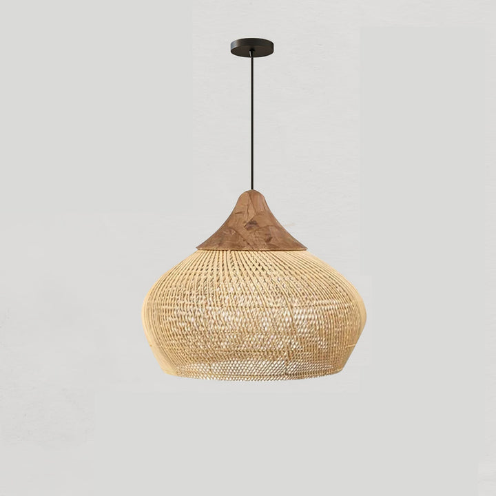 Iluminación natural y cálida con lámpara colgante de techo, estilo arpa, hecha a mano.