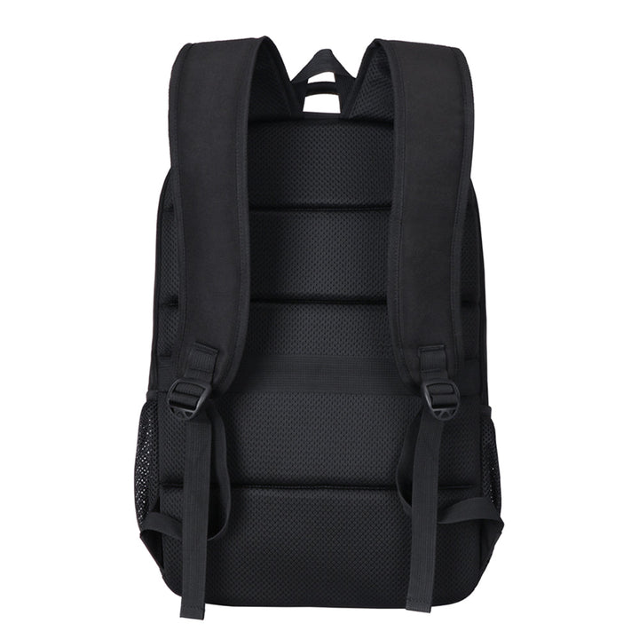 Mochila de seguridad para portátil con múltiples bolsillos, diseño antirrobo y conexión USB para viajes urbanos.