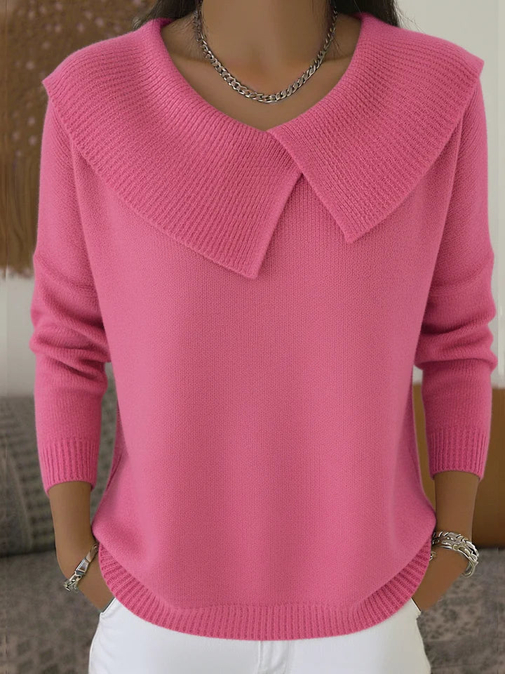 Suéter verde de mujer con cuello solapa, cálido y elegante. Perfecto para la moda de otoño invierno.